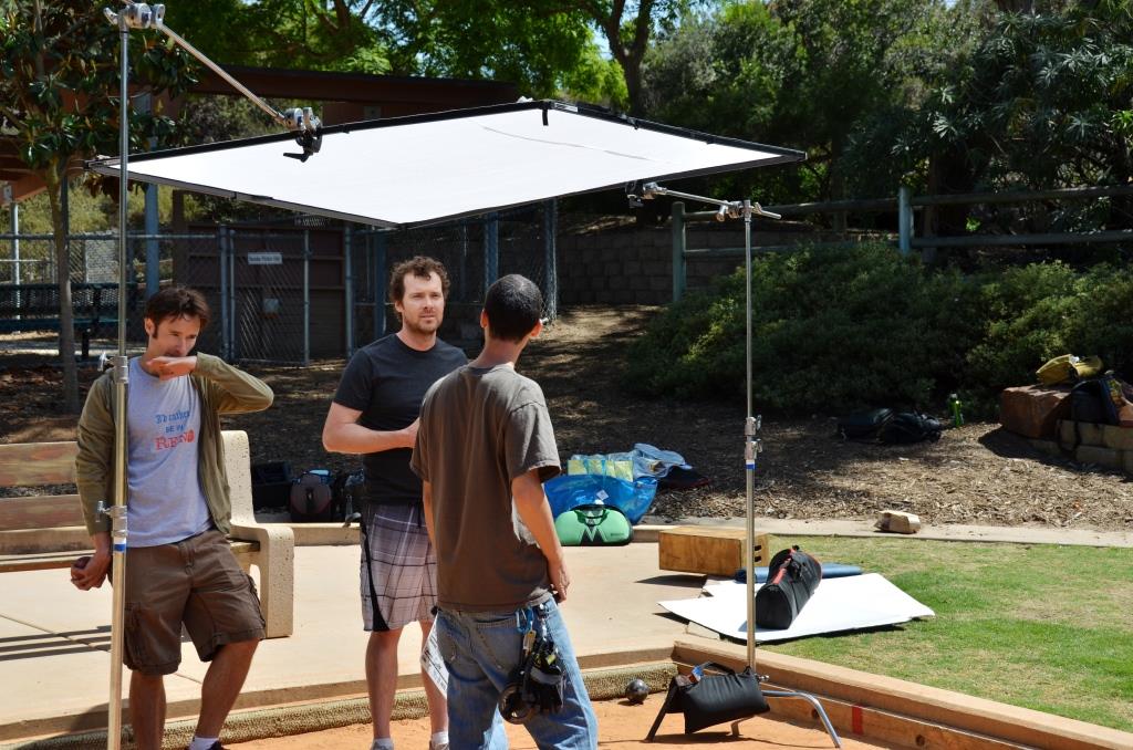 Oakcrest Park, Encinitas - Too Much Sun This Time - Here Trying To Create Some Shade So The Actors Won't Be Washed Out - Photo By Swati Srivastava