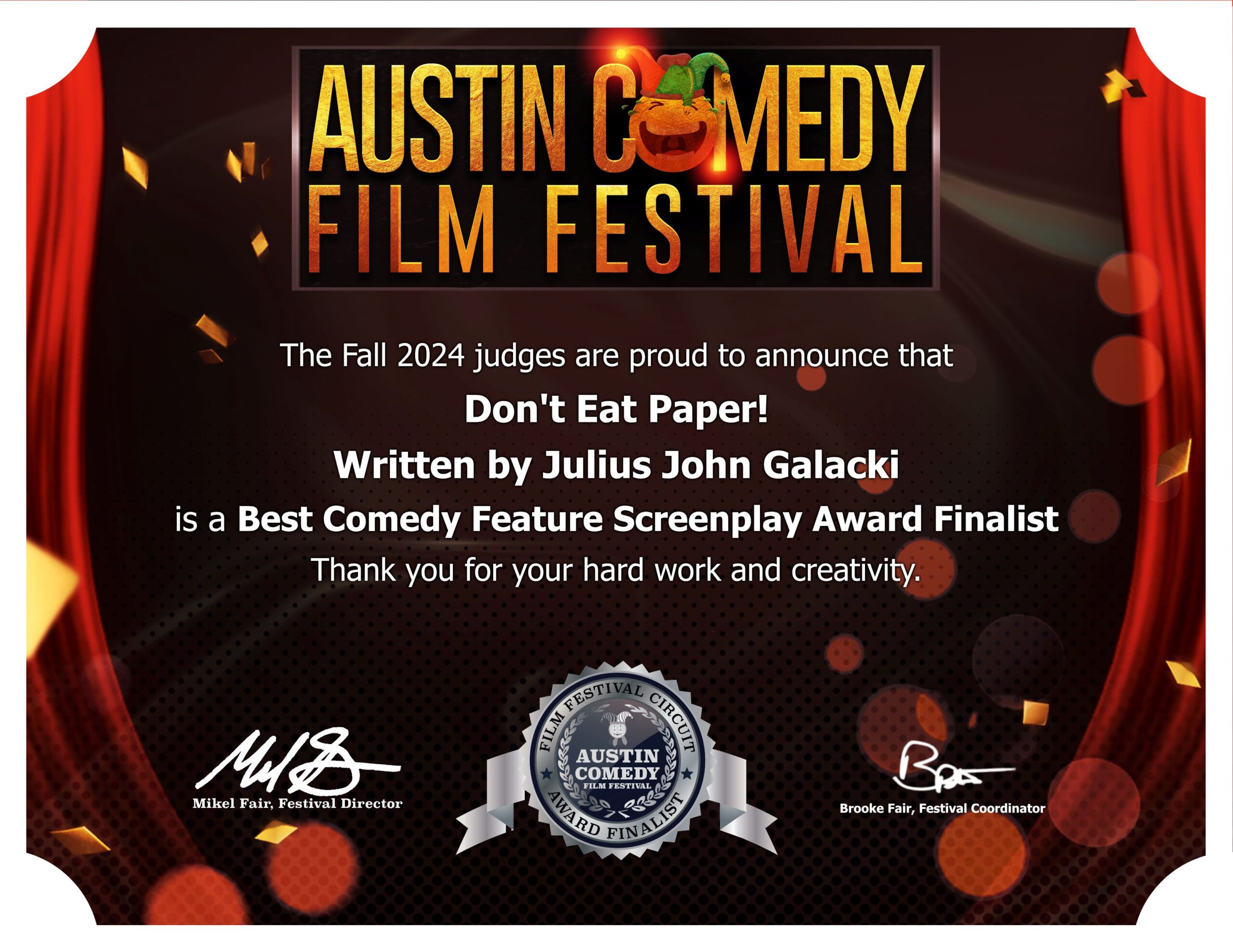 ACFF Fall 2024 Award Finalist Cert - Don't Eat Paper compressed