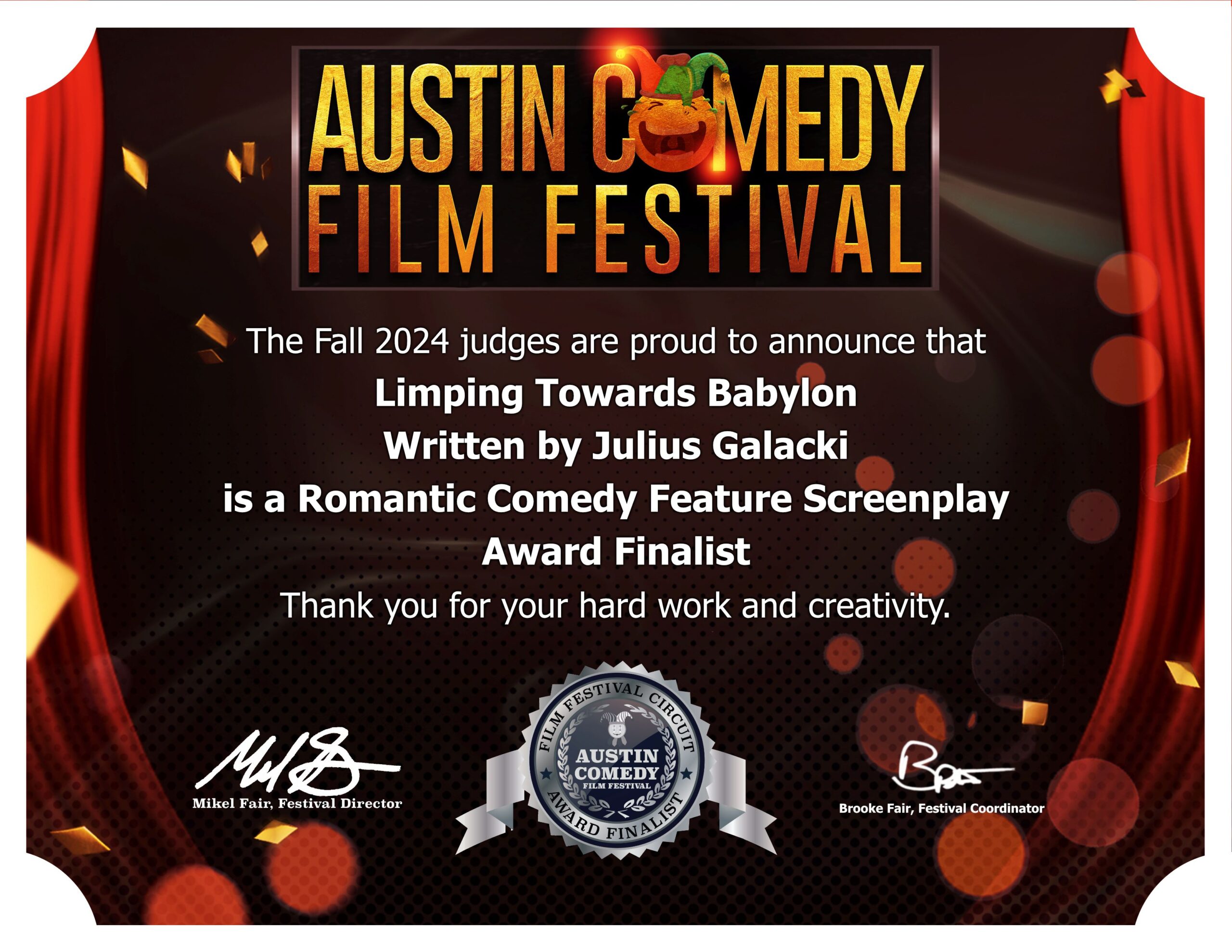 ACFF Fall 2024 Award Finalist Cert - Limping Towards Babylon compressed